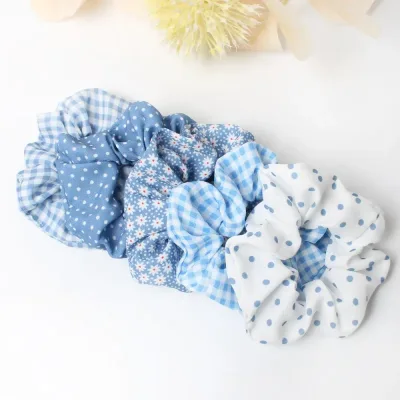5Pack Hair Scrunchies Set Fashion Simple Basic Elastic Hair Bands Ponytail Holder Dot Stripe Scrunchie Hair Tie For Girl