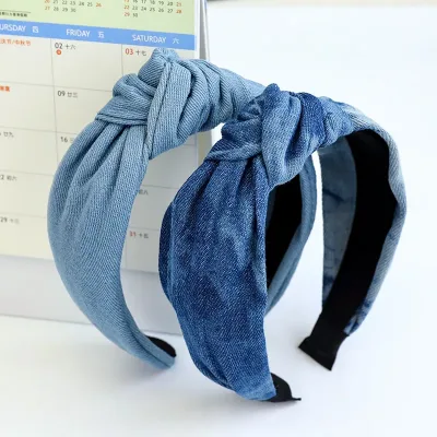 Denim Tie dye Knot Hairband Cross Headband  for Women Girls Hair Accessories