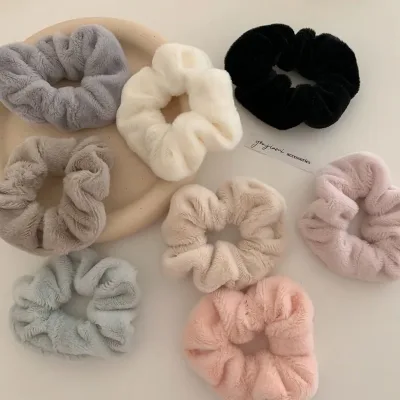 2021 Winter Warm Soft Cute Plush Scrunchie Women Girls Elastic Hair Rubber Bands Accessories Tie Hair Ring Rope Holder H