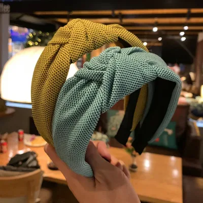 Retro Knitted Solid Knotted Wide Headband Simple Hair Hoop Women