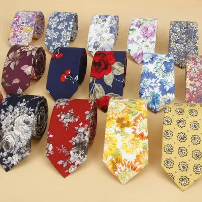 Brand New Floral Tie for Men's Narrow Casual Mens Ties for Wedding Party Flower Skinny Neckties for Women Printed Male N