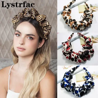 Lystrfac Leopard Print Pleated Headband Scrunchie Trendy Women
