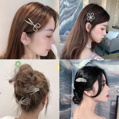 New Trendy Gold Color Letter Hair Clip Sweet Flower Leaf Crystal Alloy Hairgrip Women Girl Hairpins Headwear Hair Access