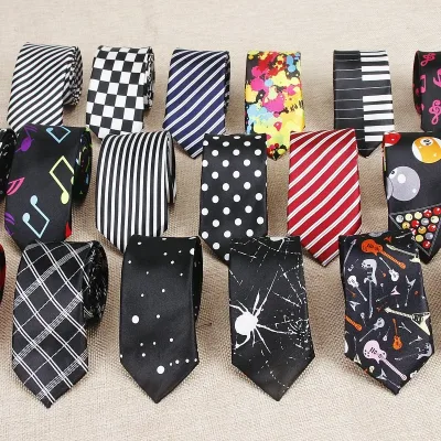 Classic Fashion Men's Skinny Tie Colorful Musical Notes Printed Piano Guitar Polyester 5cm Width Necktie Party Gift Acce