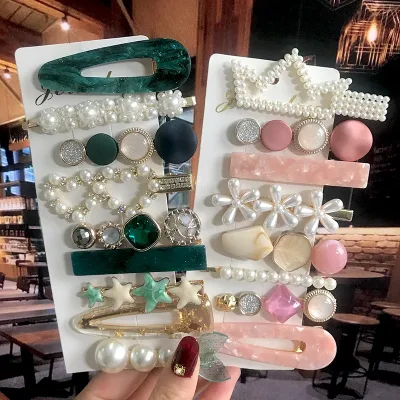 1 Set Acrylic Pearl Hair Barrettes Fashion Geometric Women Hair Clip Hairgrips Hair Accessories for Girls Hair Pins Jewe