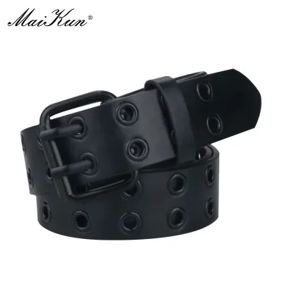 Maikun Halloween New Ladies Black PU Leather Belt Double Exhaust Air Hole Pin Buckle Fashion Trend Waistband Punk Goth S
