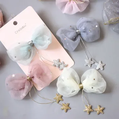 Girl Star Yarn Hanging Little Star Tassel Bow Hairclip Kids Cute Hair Clip Pink Hairpin Baby Barrette Kawaii Accessories
