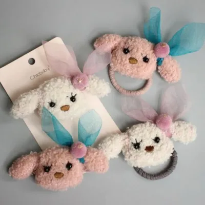 Korean Cartoon Dog Teddy Scrunchie Baby Girl Hair Bands and Clips