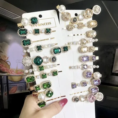 Set Women Hair Clips Jewelry Fashion Crystal Hair Accessories For Girls Luxury Pearl Geometric Barrettes Pins Christmas 