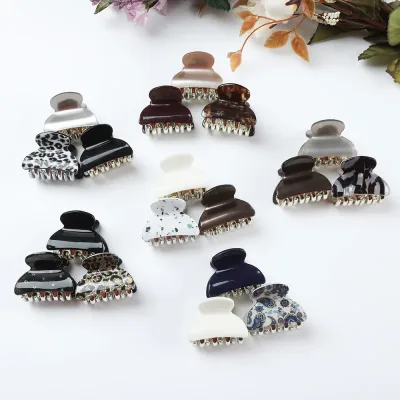 3PCS/Set Small Acrylic Print Hair Claws Crab Clips Women Girl Cute Leopard Solid Hairpins Hair Clamps ​Hair Accessories 