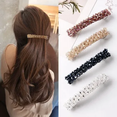 Sweet Color Crystal Spring Hair Clips Pins Handmade Beads Hair Barrettes For Women Girl Fashion Simple Hair Accessories 