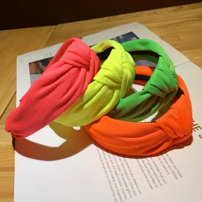 Middle Knotted Headband Solid Color Fabric Headband Korean Style New Sweet Hair Accessories Fluorescent Cloth Fashion Ha