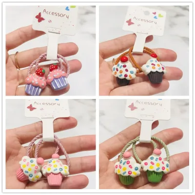 2Pcs Lovely Cake Girls Elastic Hair Bands Ponytail Holder Hair Ties Headband Scrunchie Hair Accessories for Children