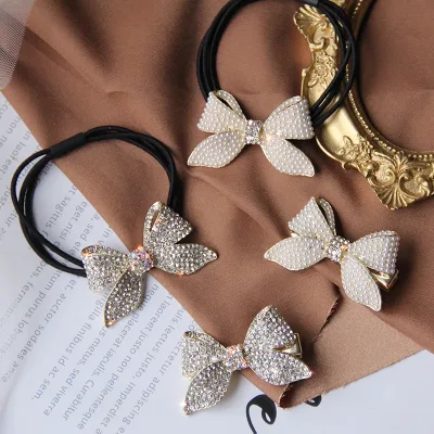 2021 Hot Sale Korean Rhinestone Elegant Scrunchies Women Girls Elastic Hair Rubber Band Accessories Tie Hair Ring Rope H