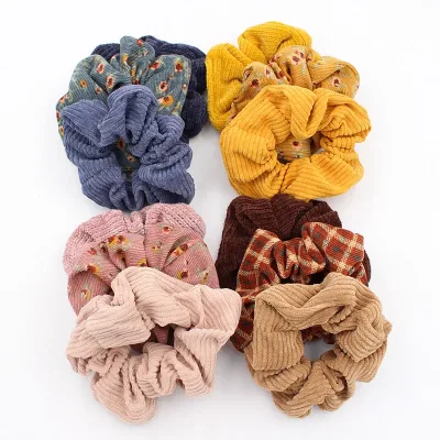Vintage Corduroy Hair Scrunchy Set