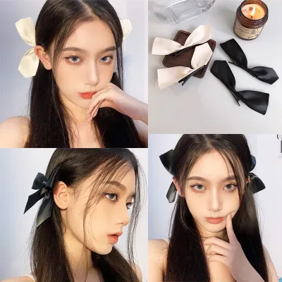2pcs Black White Ribbon Hair Bows Clips Vintage Bowknot Side Hairpin Cute Girls Barrettes Headdress  Hair Accessories fo
