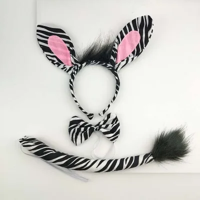 Party Boy Women Men Zebra Ear Headband Birthday Gift  Animal  Hair Bands Plush  Halloween Costume Cosplay