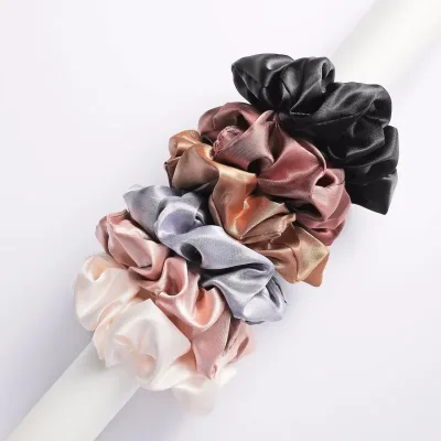 6pcs/lot Fashion Women Girls Silky Satin Hair Scrunchies Solid Stretch Elastic Hair Tie Simple Elegant Rubber Band Ponyt