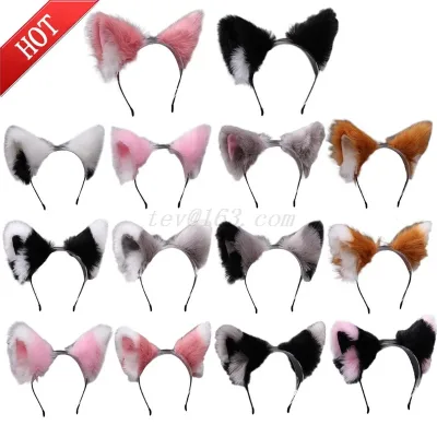 Lolita Cosplay Cat Ears Headband Anime Dance Party Costume Wolf Fox Ear Plush Hairband Girls Kawaii Hair Accessories Pro