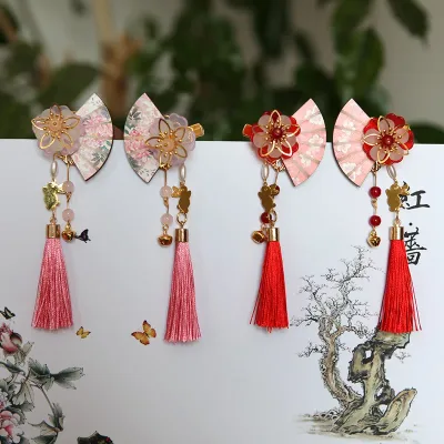 Ancient Han Costume Accessories Tassel Flower Hair Pin Fan Length Small Bell Girl Hair Clip Children Taking Pictures Orn
