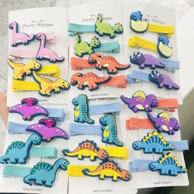 2Pcs/Set Girls Cute Dinosaur Animal Thread Cloth Hairpins Children Sweet Hair Clip Barrettes Headband Kids Hair Accessor
