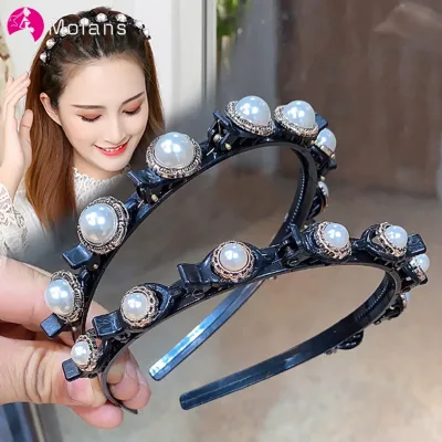 Molans Non-Slip Pearl Alice Headband Double Bangs Hair Hoop Claw