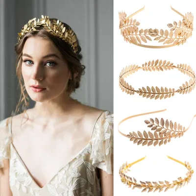 Bride hair accessories hair band Korean version of gold leaf leaf wreath girl retro pearl wedding headdress hair band ha