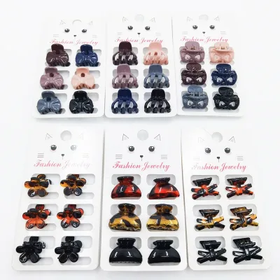 6PCS/Set Cute Bow Flower Small Hair Claw Clips Women Girls Tortoiseshell Plastic Crab Hair Clamp Barrettes Mini Hair Acc