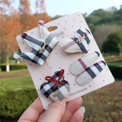 Baby Girls Plaid Hairpins Cartoon Animal Crown Barrettes Princess Set