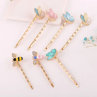 2pcs Fashion Wild Butterfly Bee Shape BB Clip Word Hairpin Barrettes Women Children Girl Handmade Headdress Diy Accessor