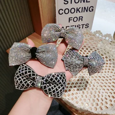 New Crystal Sequins Bow Hair Clips Pins For Women Black Shining Rhinestone Hairpins Diamond Party Jewelry Hairclips Barr