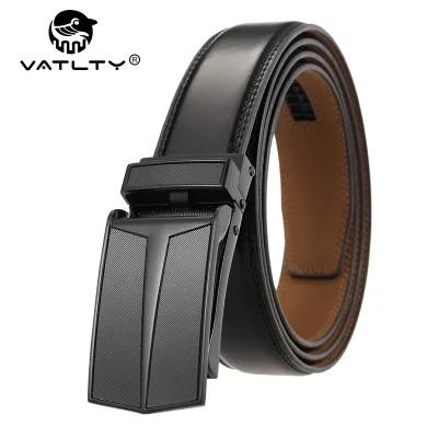 VATFLY 3cm Genuine Cowhide Leather Belt Silver Auto Buckle Men Brown