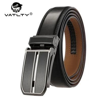 VATLTY Official Genuine Men's Leather Belt Natural Cowhide 3cm Thin Belt Alloy Automatic Buckle Trouser Belt 130cm Brown