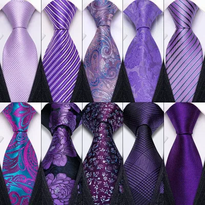 Purple Plaid Silk Tie Set