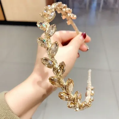 Luxury Rhinestone Leaves Headband Headwear Hairband Shiny Handmade Baroque Crystal Flower Wedding Hair Hoop Headband Who