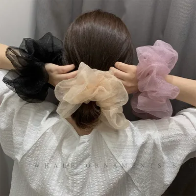 2022 Summer Organza Scrunchies Women Elastic Hair Band Korean Elegant Ponytail Holder Rubber Tie Band Hair Accessories W