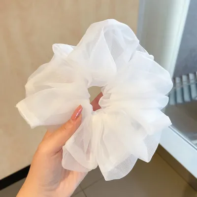 Organza Silk Dream White Scrunchies Ponytail Holder Lady Large Hair Ring Luxury Hair Accessories Embroidery Cherry Hair 