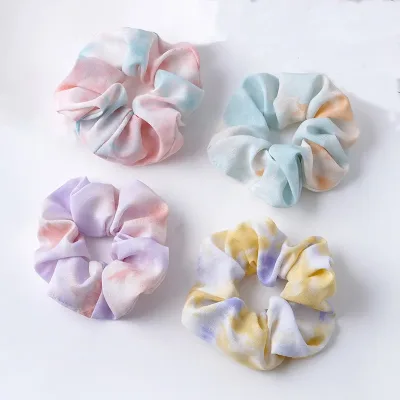 Tie-Dye Silk Scrunchie Set 4 Pack Bright Colour Vintage