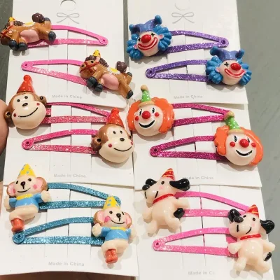 2Pcs/Set Girls Cute Animal Gog Monkey Clown Glitter Hairpins Children Sweet Hair Clip Barrettes Headband Kids Hair Acces