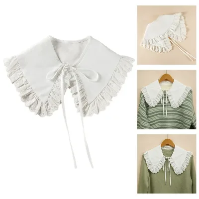 Cotton Floral Lace Blouse with Ruffled Collar