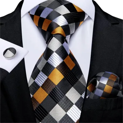 New Fashion Plaid Men's Tie Set High Quality 8cm Width Neck Tie Handkerchief Cufflinks Business Wedding Tie Gift For Men