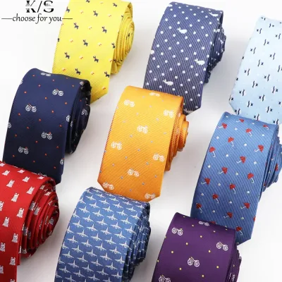 Men's Fashion Skinny Tie 6CM Width Casual Cute Cartoon Bicycle Polyester Necktie Gift Party Wear Business Wedding Access