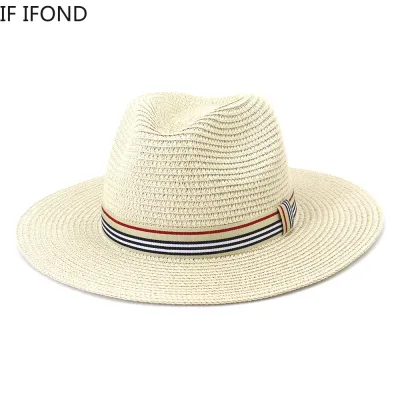 Women Wide Brim Sun Hats 2021 Spring Summer Fashion Panama UV Sun Protection Beach Straw Cap Men Outdoor Casual Jazz Cap