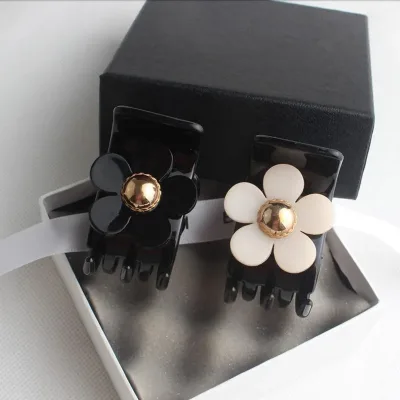 Black White Luxury Flower Small Hair Clip Barrette Sweet Crab