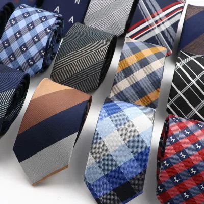 Fashion 6cm Narrow Polyester Necktie For Men Business Meeting Formal Jacquard Striped Plaid Skinny Tie Daily Wear Cravat