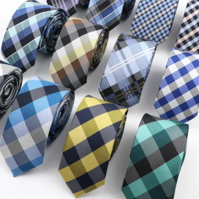 Casual 6cm Men's Plaid Tie New Jacquard Woven Slim Polyester Necktie For Business Wedding Accessories Daily Wear Ties Gi