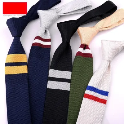 Men's Knitted Knit Leisure Striped Tie Classic Plain Corner Neck Ties For Men Skinny 5cm Normal Necktie Woven Designer C