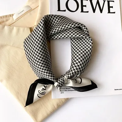2023 Fashion 100% Silk Satin Hair Scarf For Women Handkerchief Printed Bag Scarfs Female Square Head Bandana Scarves For