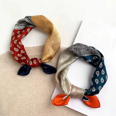 100% Pure Silk Scarf Women Neck Hair Band Foulard Square Small Headband 2026 Fashion Print Neckerchief Scarves Bandana 5
