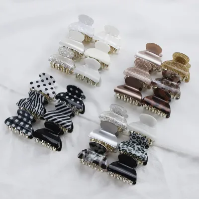 6PCS Cute Acrylic Floral Small Crab Hair Claw Clip Women Shiny Leopard Acetate Barrette Clamp Simple Hair Accessories Se